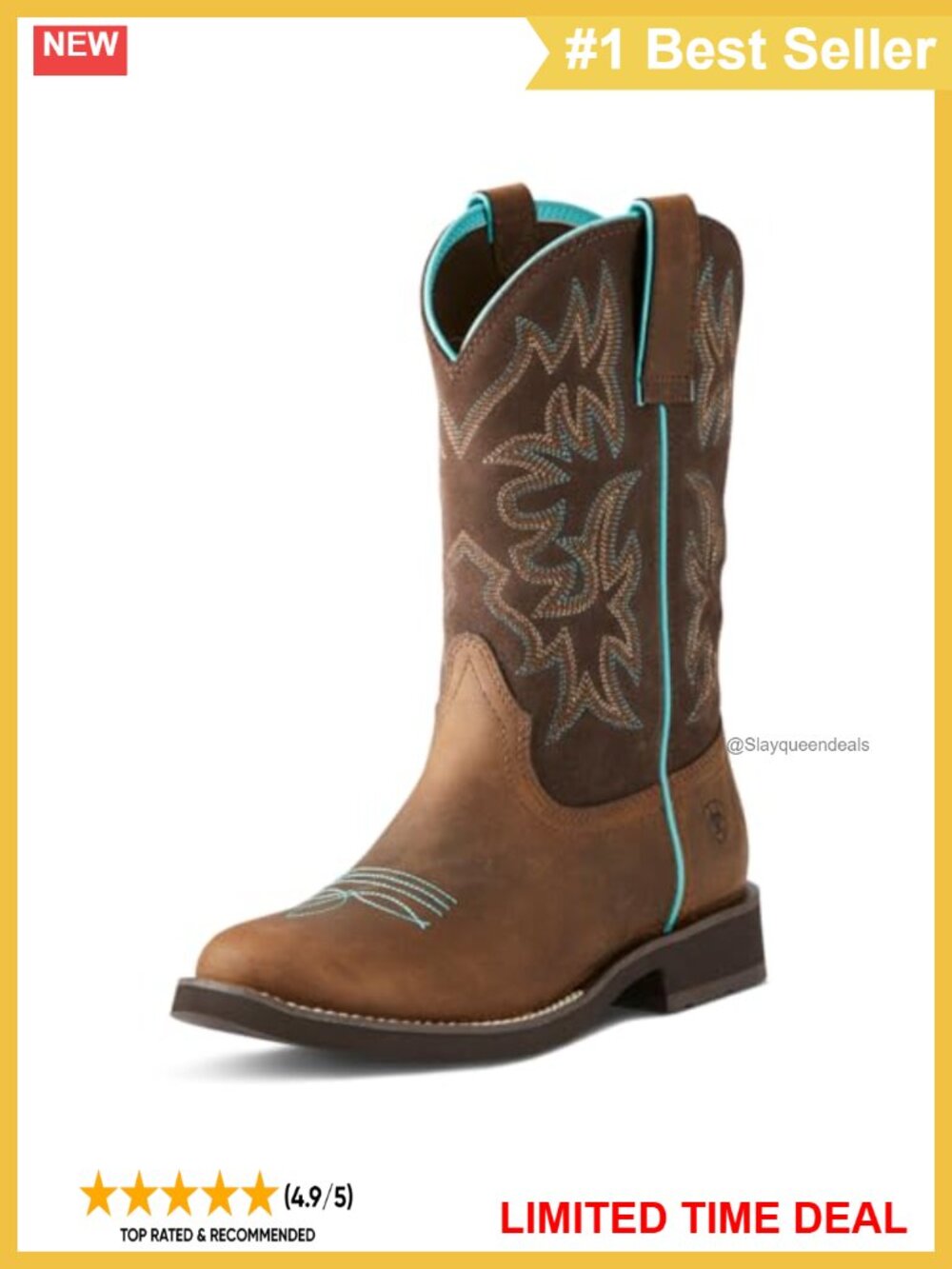 Genuine Leather Round Toe Western Work Boot Mid-Calf Block Heel